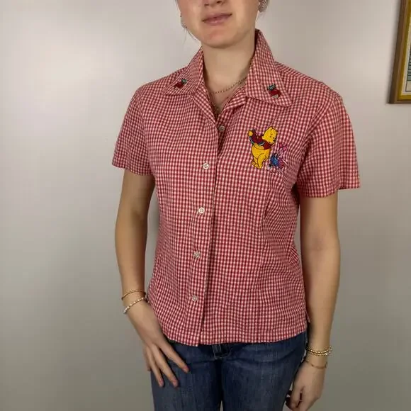 The Disney Store Winnie the Pooh short sleeve camp shirt gingham Medium - Picture 1 of 7